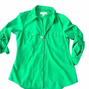 Michael Kors Green Zip-Up Utility Shirt Jacket | Size M